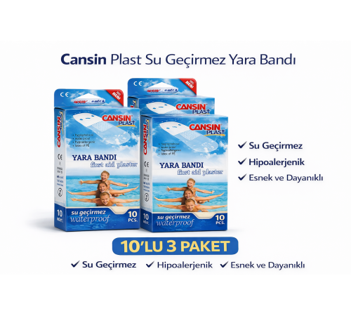 Cansın Plast Su Geçirmez Yara Bandı 10'lu 3 Paket Waterproof First Aid Plaster