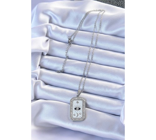 316L Çelik Zincir Gümüş Renk Mineli Zirkon Taşlı Göz Figür Tarot Kolye