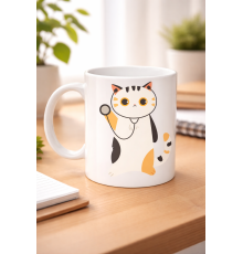 Veteriner Kedi Tasarımlı Porselen Kupa MODEL 177 – Stetoskoplu Sevimli Kedi Kahve Kupası – Veterinerlere ve Kedi Severlere Hediye