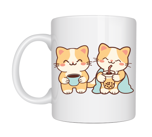 Sevimli Kedi Tasarımlı Porselen Kupa MODEL 194 – İkili Cute Cat Baskılı Kahve Kupası – Kedi Severlere Hediyelik Porselen Kupa Bardak 330 ml