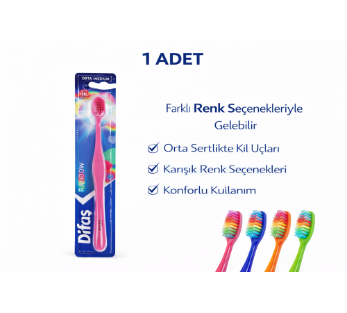 Difas Rainbow Orta Sert Diş Fırçası Medium 1ADET