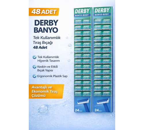 Derby Banyo Tek Kullanımlık Tıraş Bıçağı 48 Adet Avantajlı Ekonomik Paket Plastik Saplı Tıraş Jileti