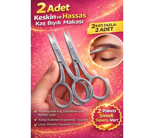 2 Adet Paslanmaz Çelik Kaş Bıyık Makası Profesyonel Kaş Düzeltme Makası Hassas Uçlu Kaş Alma Makası