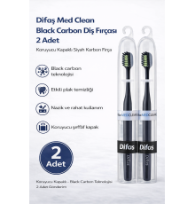 Difaş Med Clean Black Carbon Diş Fırçası 2 Adet Koruyucu Kapaklı Siyah Karbon Fırça Seti