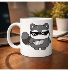 Cool Rakun Tasarımlı Porselen Kupa MODEL 82 – Eğlenceli, Karizmatik ve Dikkat Çekici Kahve Kupası