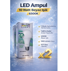 LED Ampul 10 Watt Beyaz Işık 6500K Yüksek Aydınlatma E27 Duy Enerji Tasarruflu 2 Adet