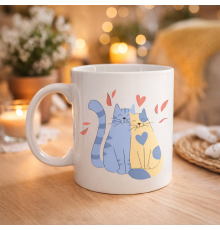 Sevimli Aşık Kediler Desenli Porselen Kupa Model 42 – Love Cats Tasarım Sevgiliye Hediye, Kahve & Çay Kupası