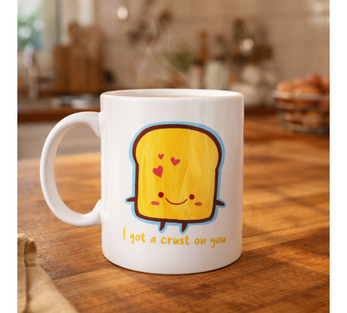 I Got a Crust On You Yazılı Sevimli Tasarım Porselen Kupa Model 23 Eğlenceli & Romantik Kahve Kupası