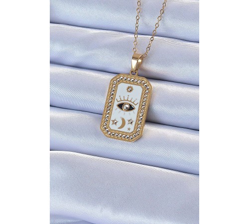 316L Çelik Zincir Altın Renk Mineli Zirkon Taşlı Göz Figür Tarot Kolye