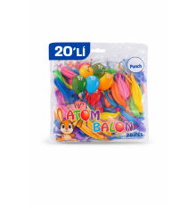 Renkli Atom Balon Punch Balon Lastik İpli Parti Balonu 20 ADET