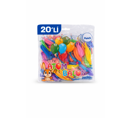 Renkli Atom Balon Punch Balon Lastik İpli Parti Balonu 20 ADET