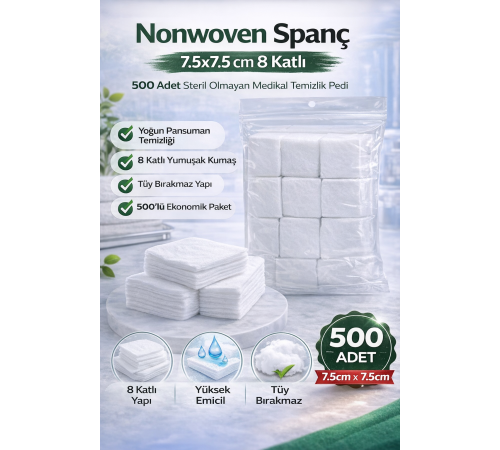 Nonwoven Spanç 7,5x7,5 cm 8 Katlı 500 Adet Steril Olmayan Medikal Temizlik Pedi