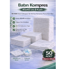 Batın Kompres 45x45 cm 8 Katlı 50 Adet Tel Tel Gaz Kompres Steril Olmayan Pansuman Bezi