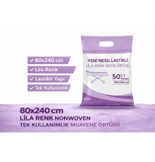 Yeni Nesil Lastikli Lila Renk Sedye Örtüsü 50’li 1 Paket 80x240 cm Nonwoven Tek Kullanımlık Muayene Örtüsü