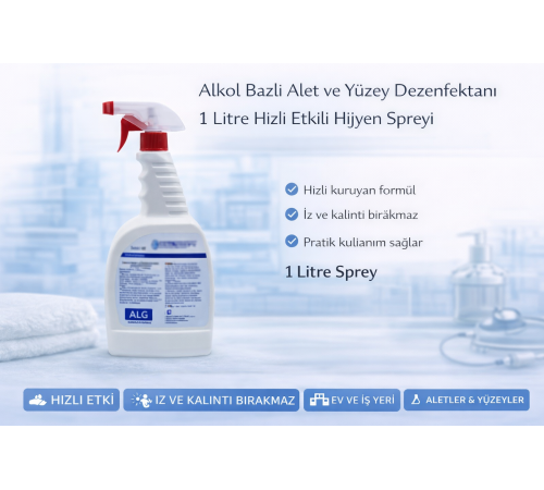 Alkol Bazlı Alet ve Yüzey Dezenfektanı 1 Litre Hızlı Etkili Hijyen Spreyi 1 ADET