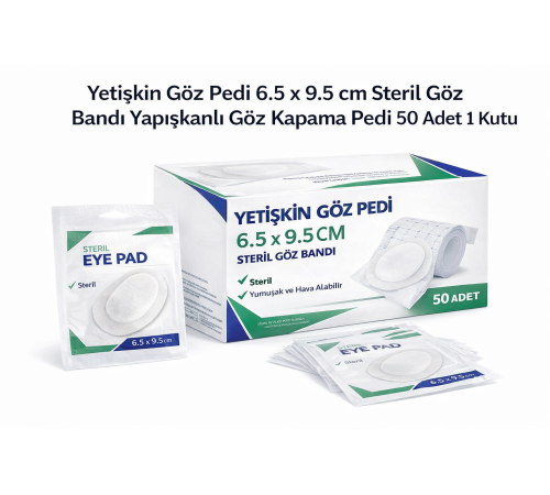 Yetişkin Göz Pedi 6.5 x 9.5 cm Steril Göz Bandı Yapışkanlı Göz Kapama Pedi 50 Adet 1 Kutu