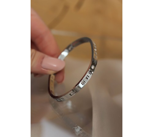 316L Çelik Roma Rakamlı Silver Renk Bilezik Kelepçe