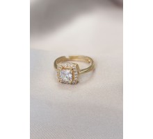 Gold Baget ve Zirkon Taşlı Kare Yüzük