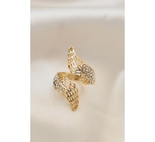 Ayarlamalı Gold Renk Metal Zirkon Taşlı Kanat Yüzük