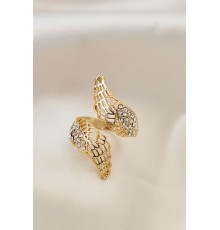 Ayarlamalı Gold Renk Metal Zirkon Taşlı Kanat Yüzük