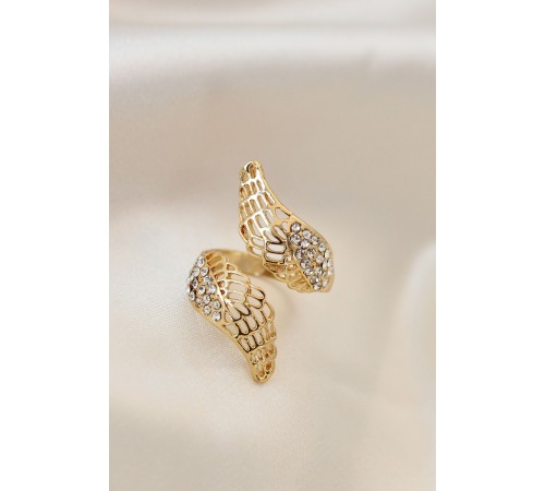 Ayarlamalı Gold Renk Metal Zirkon Taşlı Kanat Yüzük Ayarlamalı Gold Renk Metal Zirkon Taşlı Kanat Yüzük