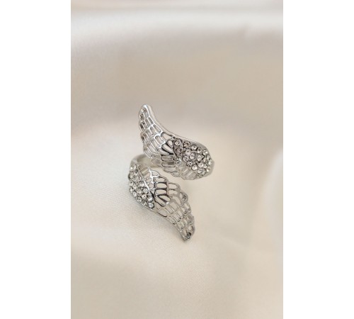 Ayarlamalı Silver Renk Metal Zirkon Taşlı Kanat Yüzük Ayarlamalı Silver Renk Metal Zirkon Taşlı Kanat Yüzük