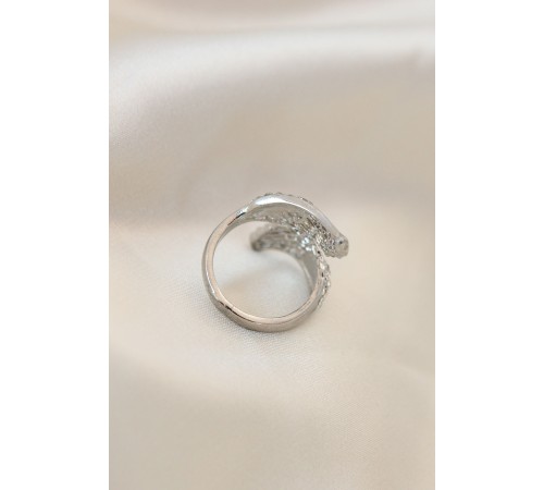 Ayarlamalı Silver Renk Metal Zirkon Taşlı Kanat Yüzük Ayarlamalı Silver Renk Metal Zirkon Taşlı Kanat Yüzük