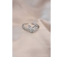 Ayarlamalı Gümüş Renk Metal Zirkon Taş ve Kristal Taşlı Kelebek Model Yüzük