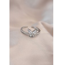 Ayarlamalı Gümüş Renk Metal Zirkon Taş ve Kristal Taşlı Kelebek Model Yüzük