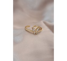 Ayarlamalı Altın Renk Metal Zirkon Taş ve Kristal Taşlı Kelebek Model Yüzük