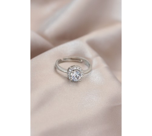 Ayarlamalı Gümüş Renk Metal Zirkon ve Kristal Taşlı Oval Model Yüzük