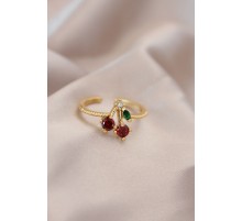 Ayarlamalı Gold Renk Metal Renkli Zirkon Taşlı Kiraz Yüzük