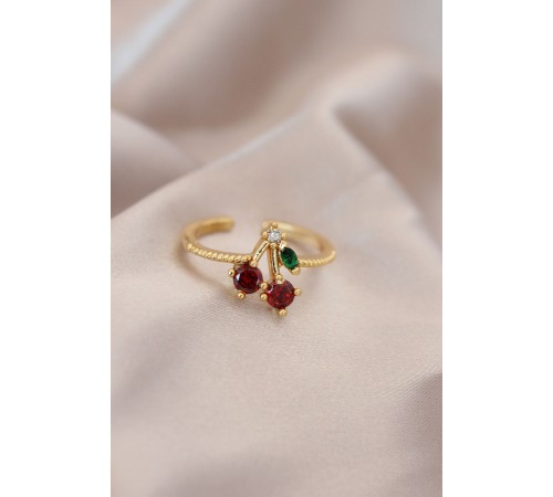 Ayarlamalı Gold Renk Metal Renkli Zirkon Taşlı Kiraz Yüzük
