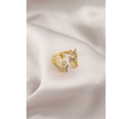 Gold Renk Metal Kelebek Model Kadın Yüzük