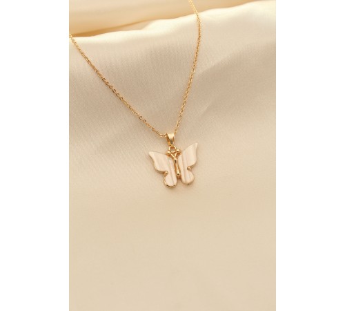 Beyaz Sedefli Kelebek Figürlü Kadın Kolye