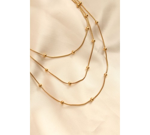 Çelik Altın Renkli Topçuk Tasarımlı Çoklu Kolye