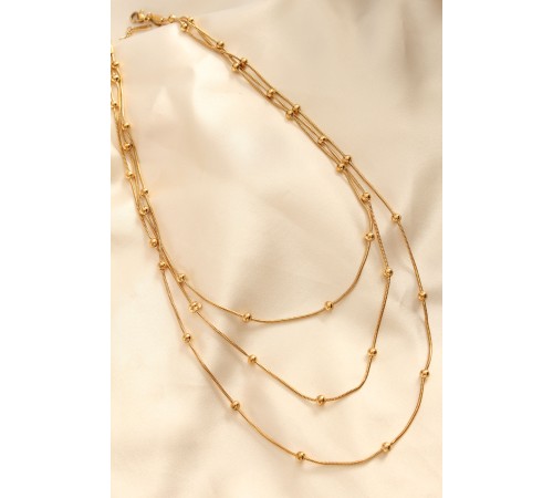 Çelik Altın Renkli Topçuk Tasarımlı Çoklu Kolye