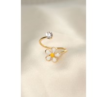 Papatya Tasarımlı Zirkon Taşlı Ayarlanabilir Yüzük