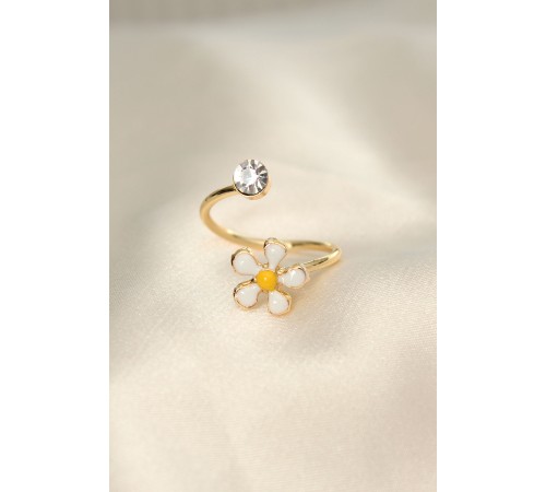 Papatya Tasarımlı Zirkon Taşlı Ayarlanabilir Yüzük