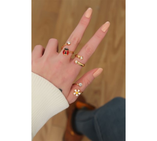 Papatya Tasarımlı Zirkon Taşlı Ayarlanabilir Yüzük