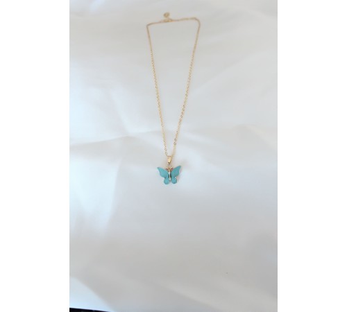 Gold Kaplama Turkuaz Renk Sedefli Kelebek Kolye