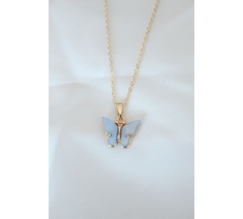 Gold Renk Kaplama Buz Mavisi Renk Sedefli Kelebek Kolye