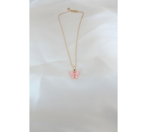Gold Kaplama Pembe Sedefli Kelebek Kolye