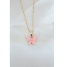 Gold Kaplama Pembe Sedefli Kelebek Kolye