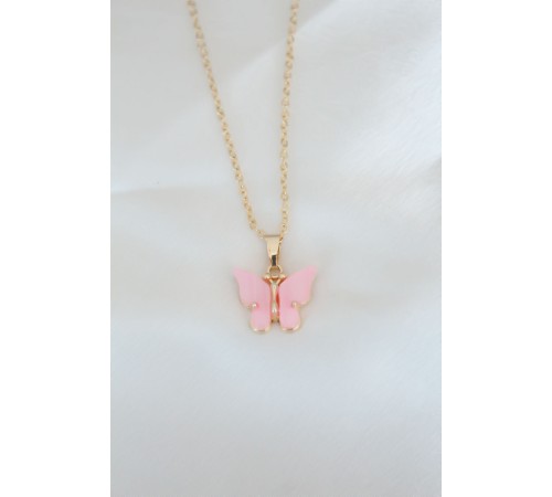 Gold Kaplama Pembe Sedefli Kelebek Kolye