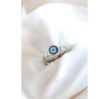 Zirkon Taşlı Nazarlı Gümüş Kaplama Kadın Yüzük