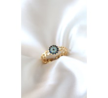 Zirkon Taşlı Nazarlı Altın Kaplama Kadın Yüzük