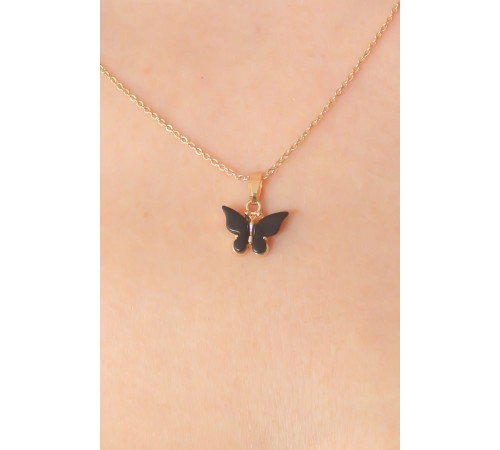Gold Siyah Renk Kelebek Figür Kadın Kolye