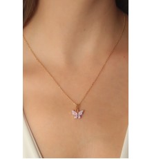 Gold Lila Renk Kelebek Figür Kadın Kolye