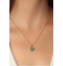 Gold Yeşil Renk Kelebek Figür Kadın Kolye